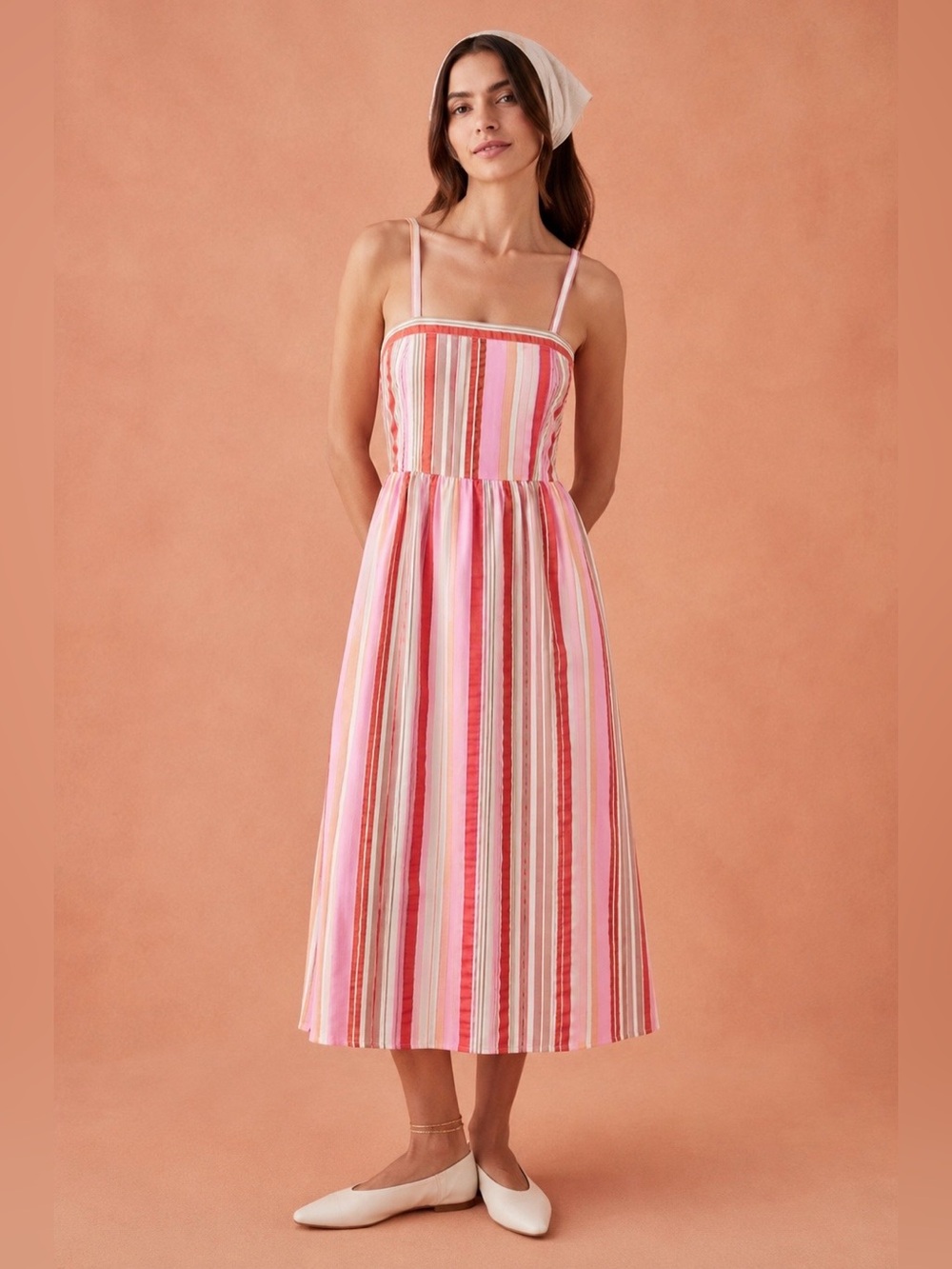 LOFT Petites Striped Midi Sundress Women’s 6P Cotton Tie Back Pockets